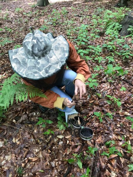 Lidka rozpala podkurzacz, którym "rozkojarza" pszczoły