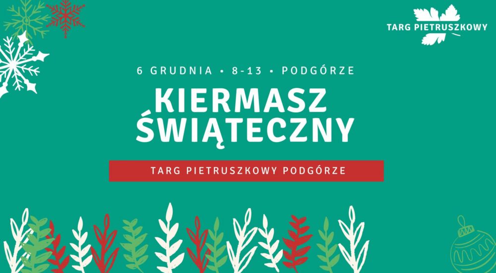 plakat zapraszajcy na kiermasz zielony w stylu bożonarodzeniowym