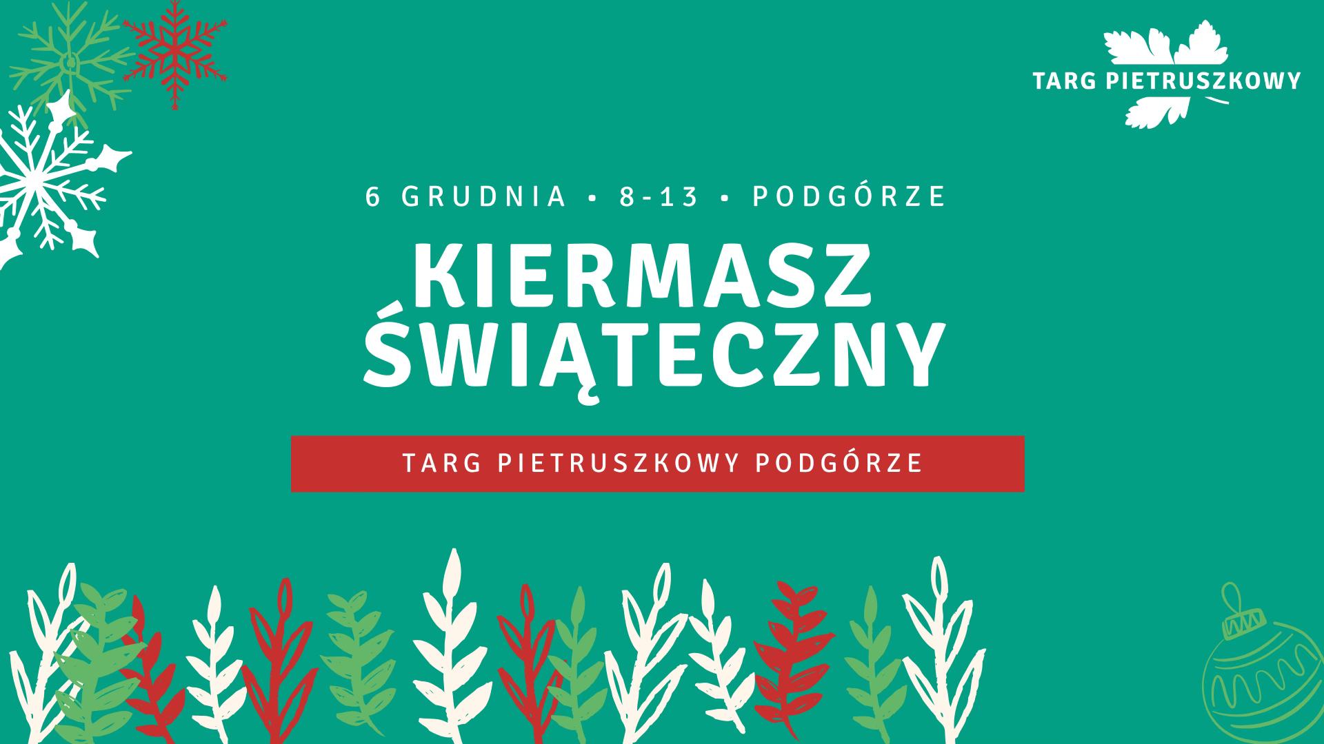 plakat zapraszajcy na kiermasz zielony w stylu bożonarodzeniowym